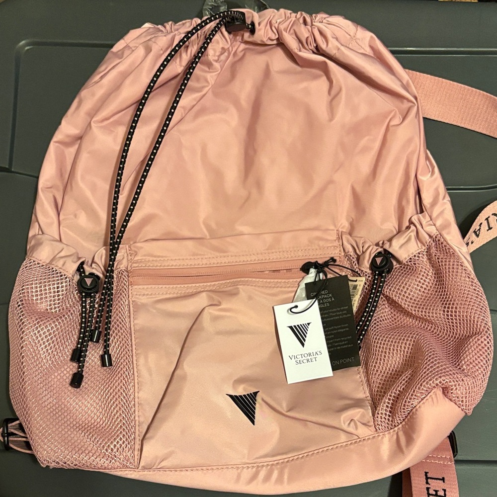 Victoria's Secret Blush Pink Drawstring Backpack with Mesh Pockets